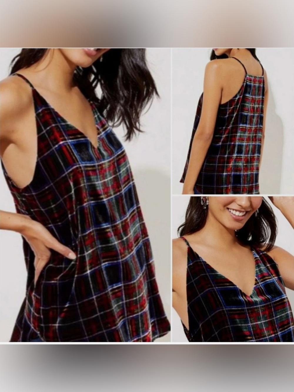 NWT LOFT Tartan Plaid Velvet Camisole